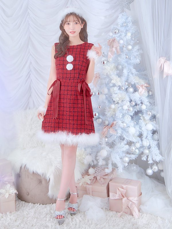 画像9: SALE!【サンタコス 4点セット】【S-Lサイズ/2カラー】サイドリボンツイードサンタコスプレ[OF04] (9)