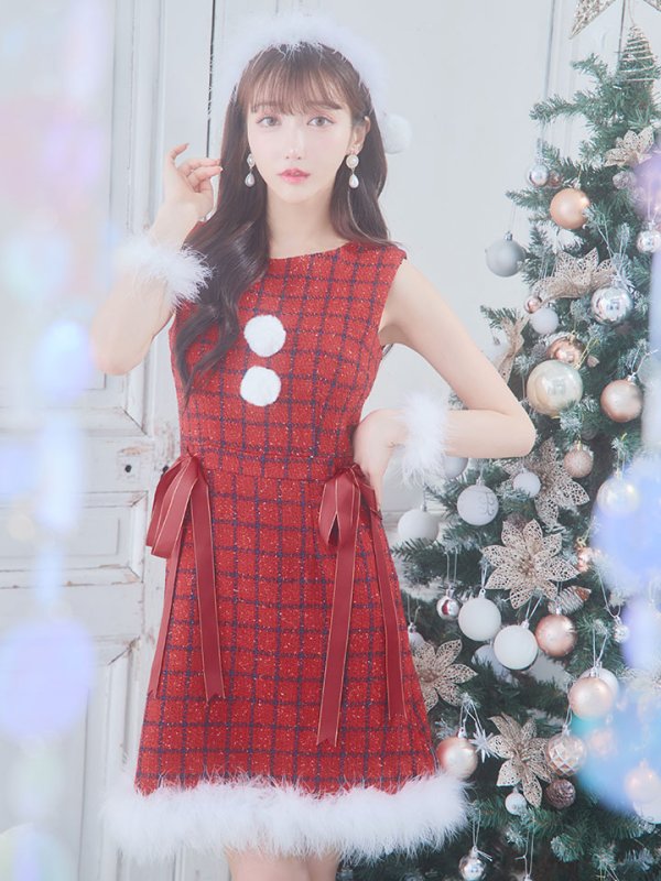 画像25: SALE!【サンタコス 4点セット】【S-Lサイズ/2カラー】サイドリボンツイードサンタコスプレ[YMT] (25)