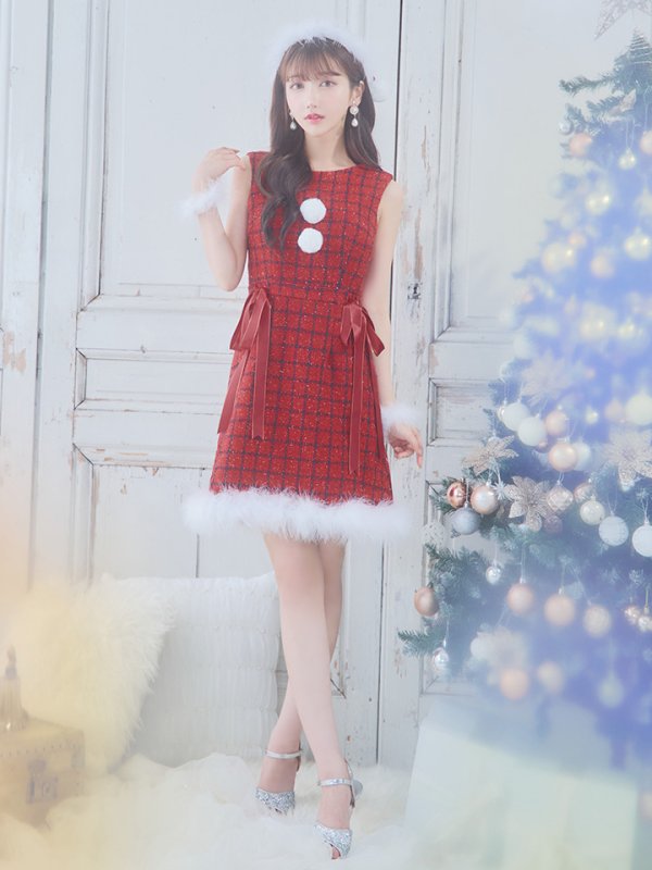 画像26: SALE!【サンタコス 4点セット】【S-Lサイズ/2カラー】サイドリボンツイードサンタコスプレ[YMT] (26)