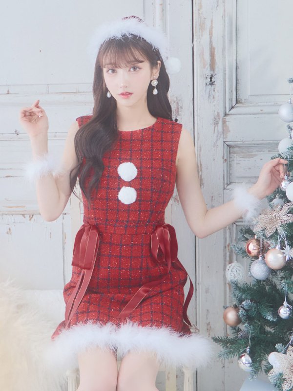 画像34: SALE!【サンタコス 4点セット】【S-Lサイズ/2カラー】サイドリボンツイードサンタコスプレ[YMT] (34)