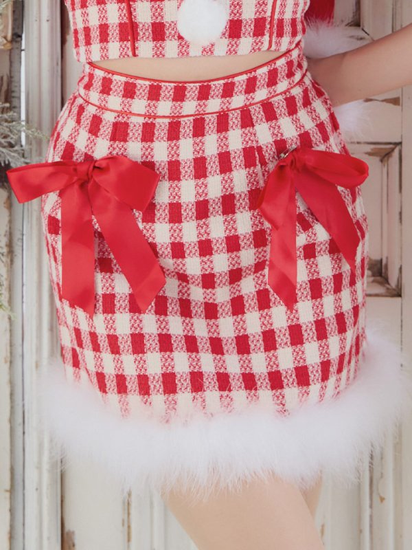 画像27: 【即日発送！】【サンタコス 6点セット】【XS-Lサイズ/1カラー】ショルダーリボン赤チェックタイトサンタ[YMT] (27)