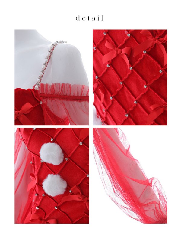 画像24: 【ノベルティ対象】【即日発送！】【サンタコス 3点セット】【XS-XLサイズ/2カラー】キルティングリボン袖付きタイトサンタ[YMT] (24)