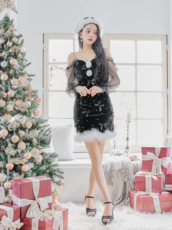 画像31: 【ノベルティ対象】【即日発送！】【サンタコス 3点セット】【XS-XLサイズ/2カラー】キルティングリボン袖付きタイトサンタ[YMT] (31)