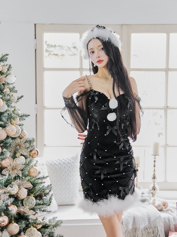 画像32: 【ノベルティ対象】【即日発送！】【サンタコス 3点セット】【XS-XLサイズ/2カラー】キルティングリボン袖付きタイトサンタ[YMT] (32)