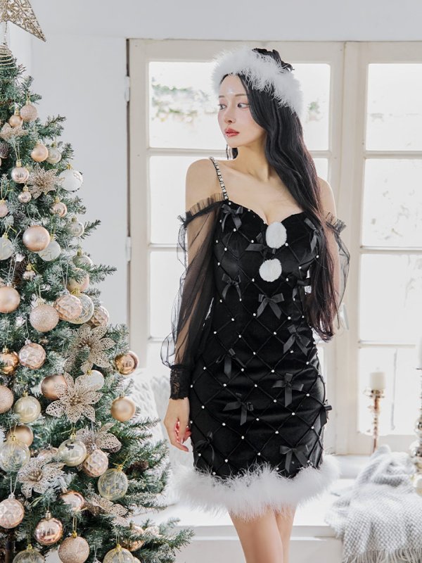 画像24: 【ノベルティ対象】【即日発送！】【サンタコス 3点セット】【XS-XLサイズ/2カラー】キルティングリボン袖付きタイトサンタ[YMT] (24)