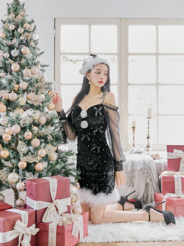 画像29: 【ノベルティ対象】【即日発送！】【サンタコス 3点セット】【XS-XLサイズ/2カラー】キルティングリボン袖付きタイトサンタ[YMT] (29)