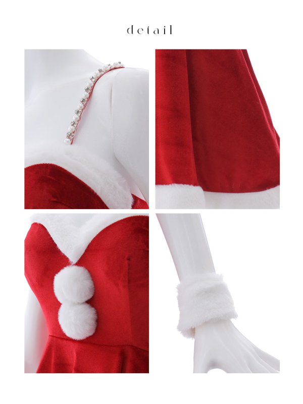 画像31: 【即日発送！】【サンタコス 4点セット】【S-Lサイズ/2カラー】ポンチョ付きフレアサンタコスプレ[OF04] (31)