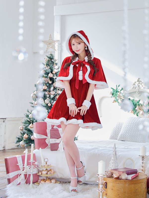 画像25: 【即日発送！】【サンタコス 4点セット】【S-Lサイズ/2カラー】ポンチョ付きフレアサンタコスプレ[YMT] (25)