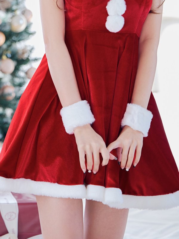 画像10: 【即日発送！】【サンタコス 4点セット】【S-Lサイズ/2カラー】ポンチョ付きフレアサンタコスプレ[OF04] (10)