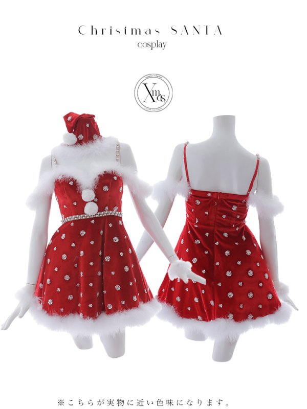 画像18: 【即日発送！】【サンタコス 4点セット】【XS-XLサイズ/1カラー】ビジューショルダーフレアサンタ[OF04] (18)