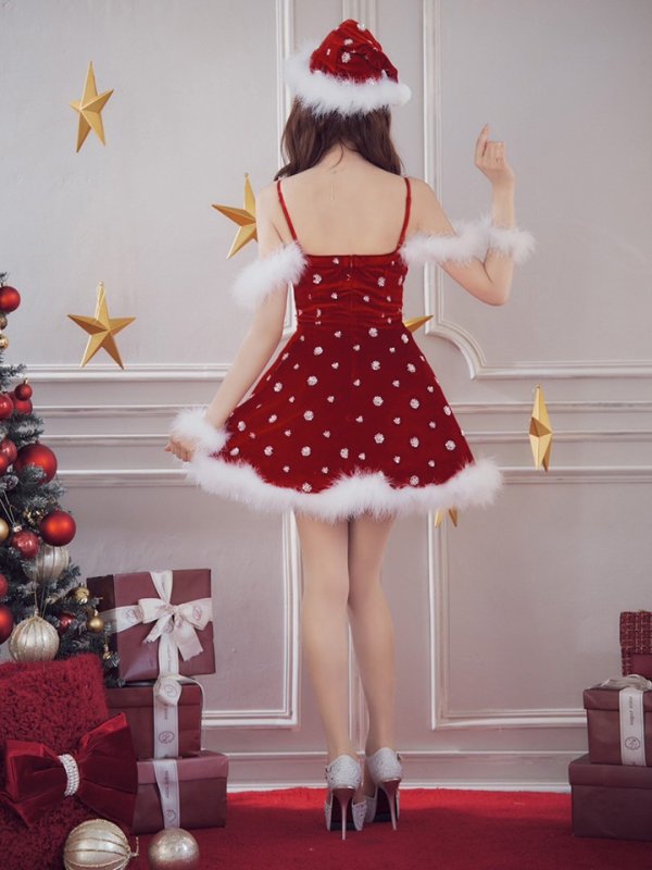 画像5: 【即日発送！】【サンタコス 4点セット】【XS-XLサイズ/1カラー】ビジューショルダーフレアサンタ[OF04] (5)