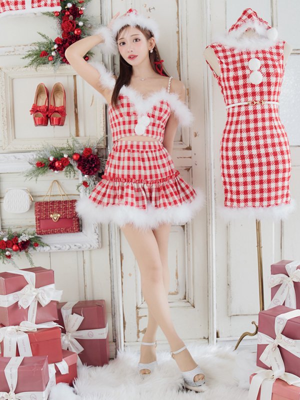 画像29: 【ノベルティ対象】【即日発送！】【サンタコス 5点セット】【XS-XLサイズ/2カラー】ギンガムチェックフレアサンタ[YMT] (29)