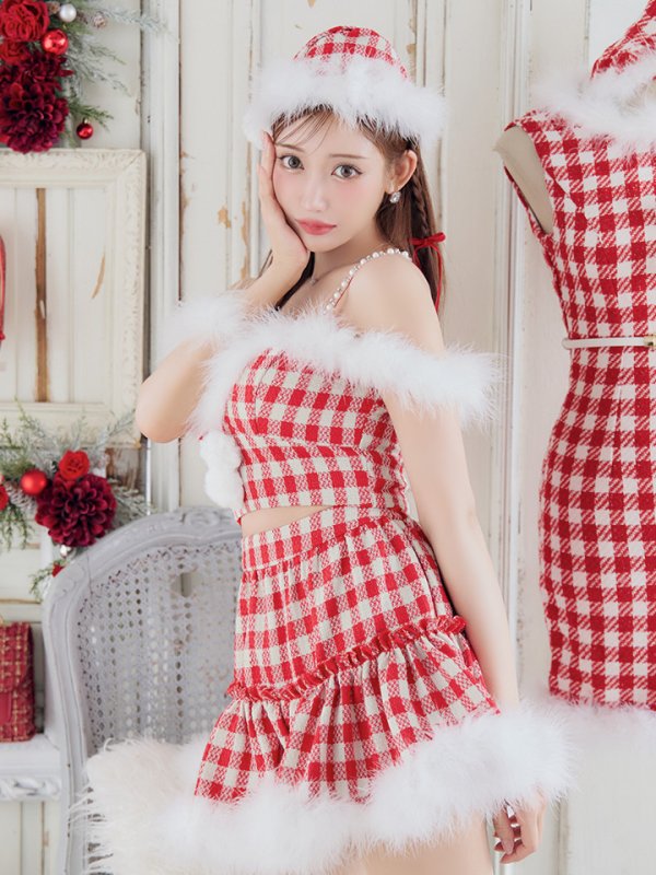 画像19: 【ノベルティ対象】【即日発送！】【サンタコス 5点セット】【XS-XLサイズ/2カラー】ギンガムチェックフレアサンタ[YMT] (19)