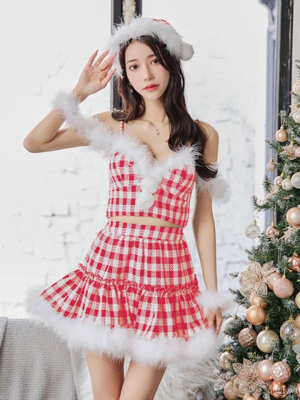 画像5: 【ノベルティ対象】【即日発送！】【サンタコス 5点セット】【XS-XLサイズ/2カラー】ギンガムチェックフレアサンタ[YMT] (5)