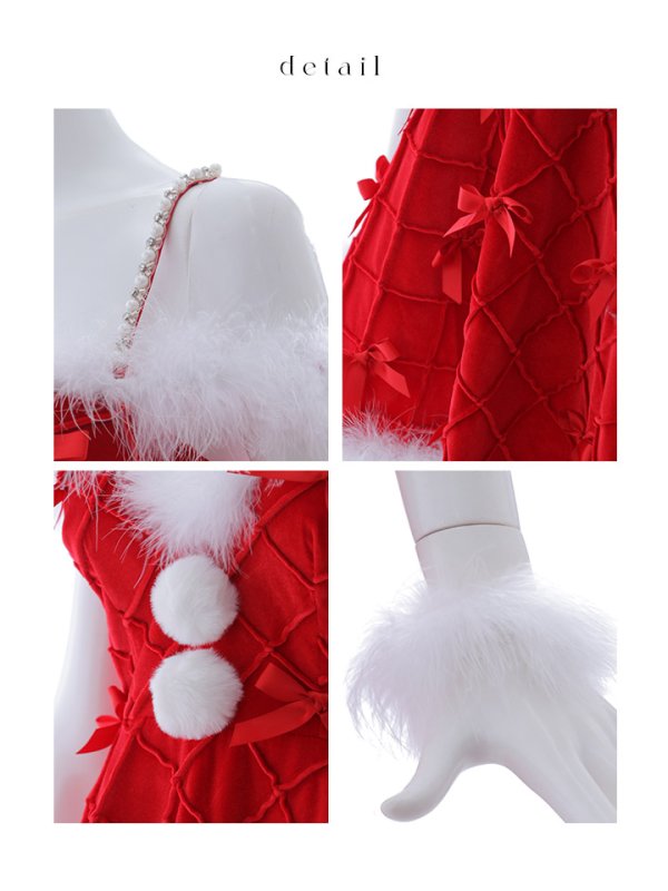 画像22: 【ノベルティ対象】【即日発送！】【サンタコス 4点セット】【XS-XLサイズ/2カラー】リボンモチーフパールショルダーフレアサンタ[YMT] (22)