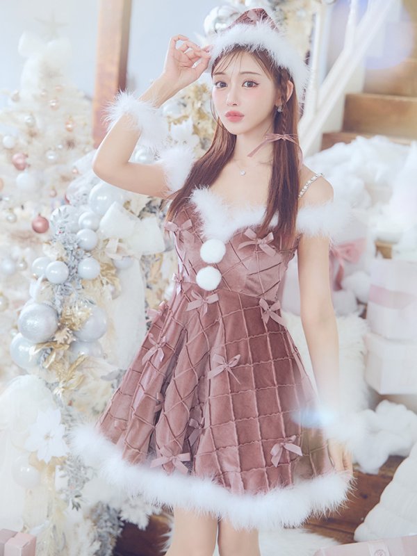 画像37: 【ノベルティ対象】【即日発送！】【サンタコス 4点セット】【XS-XLサイズ/2カラー】リボンモチーフパールショルダーフレアサンタ[YMT] (37)