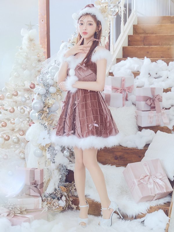 画像39: 【ノベルティ対象】【即日発送！】【サンタコス 4点セット】【XS-XLサイズ/2カラー】リボンモチーフパールショルダーフレアサンタ[YMT] (39)