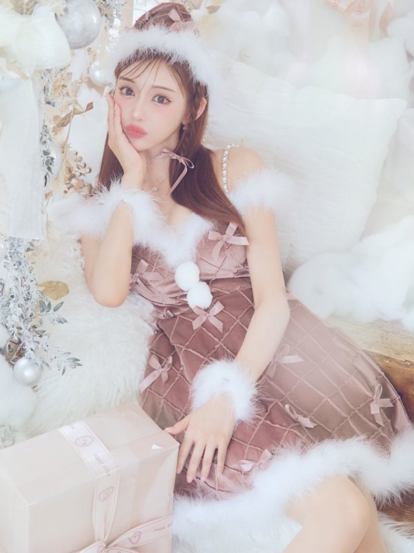 画像25: 【ノベルティ対象】【即日発送！】【サンタコス 4点セット】【XS-XLサイズ/2カラー】リボンモチーフパールショルダーフレアサンタ[YMT] (25)