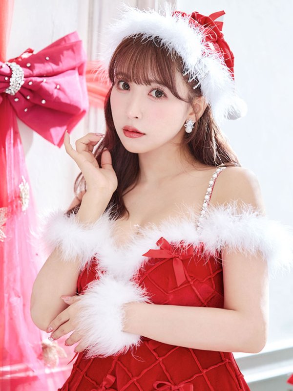 画像17: 【ノベルティ対象】【即日発送！】【サンタコス 4点セット】【XS-XLサイズ/2カラー】リボンモチーフパールショルダーフレアサンタ[YMT] (17)