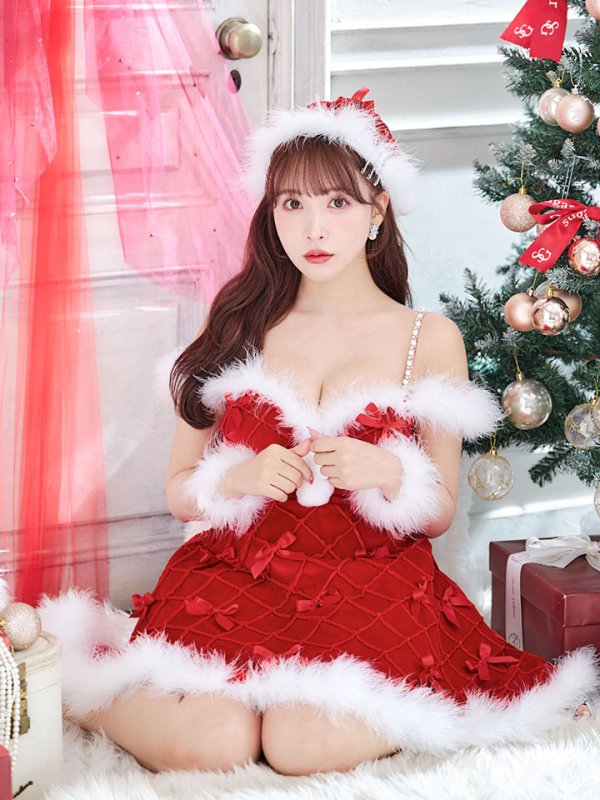 画像11: 【ノベルティ対象】【即日発送！】【サンタコス 4点セット】【XS-XLサイズ/2カラー】リボンモチーフパールショルダーフレアサンタ[YMT] (11)