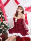 画像11: 【即日発送！】【サンタコス 3点セット】【XS-Lサイズ/2カラー】フロントビッグリボンオフショル袖付きフレアサンタ[YMT] (11)