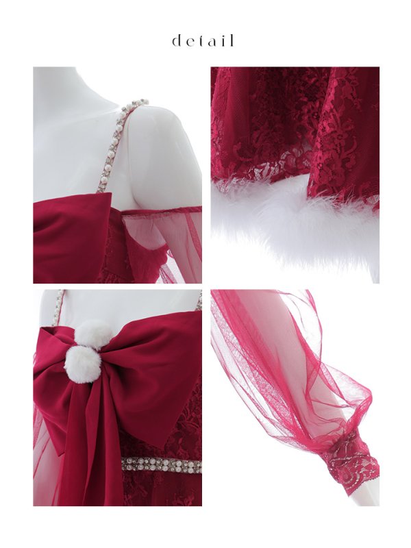 画像44: 【即日発送！】【サンタコス 3点セット】【XS-Lサイズ/2カラー】フロントビッグリボンオフショル袖付きフレアサンタ[OF04] (44)