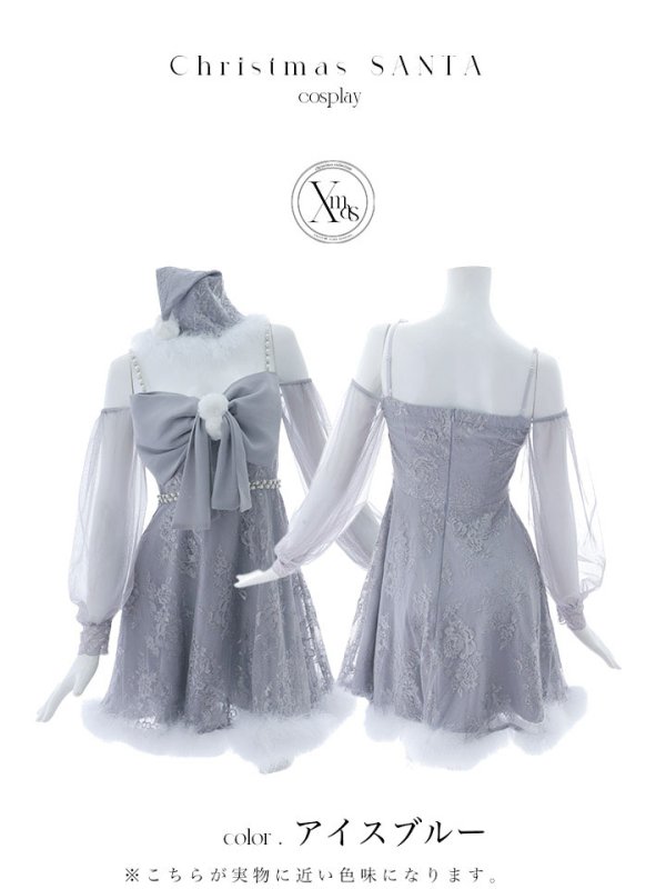 画像46: 【ノベルティ対象】【即日発送！】【サンタコス 3点セット】【XS-Lサイズ/2カラー】フロントビッグリボンオフショル袖付きフレアサンタ[YMT] (46)
