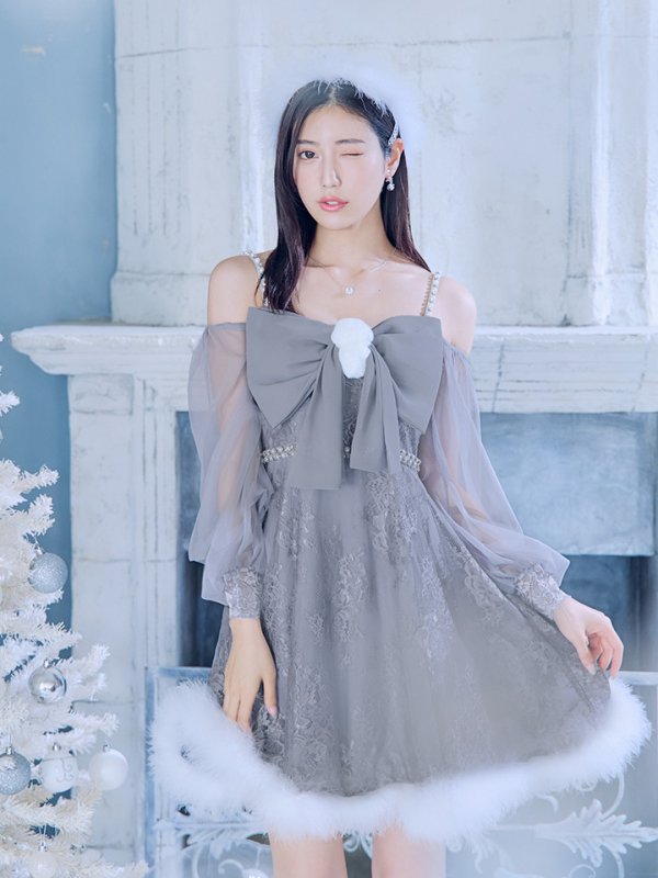 画像24: 【ノベルティ対象】【即日発送！】【サンタコス 3点セット】【XS-Lサイズ/2カラー】フロントビッグリボンオフショル袖付きフレアサンタ[YMT] (24)