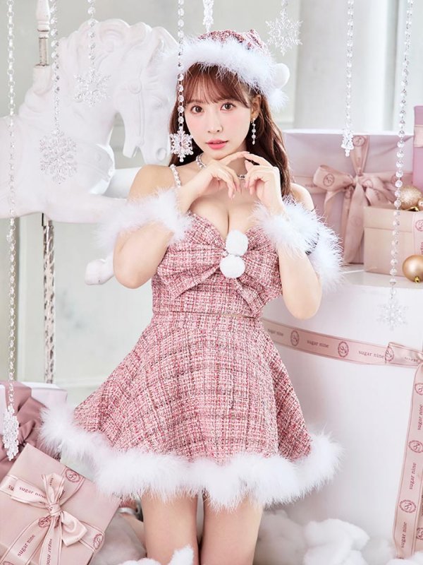 画像10: 【即日発送！】【サンタコス 5点セット】【XS-XLサイズ/2カラー】フロントリボンセットアップツイードサンタ[OF04] (10)