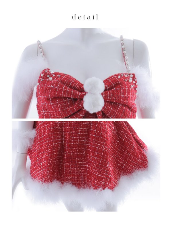 画像39: 【即日発送！】【サンタコス 5点セット】【XS-XLサイズ/2カラー】フロントリボンセットアップツイードサンタ[OF04] (39)