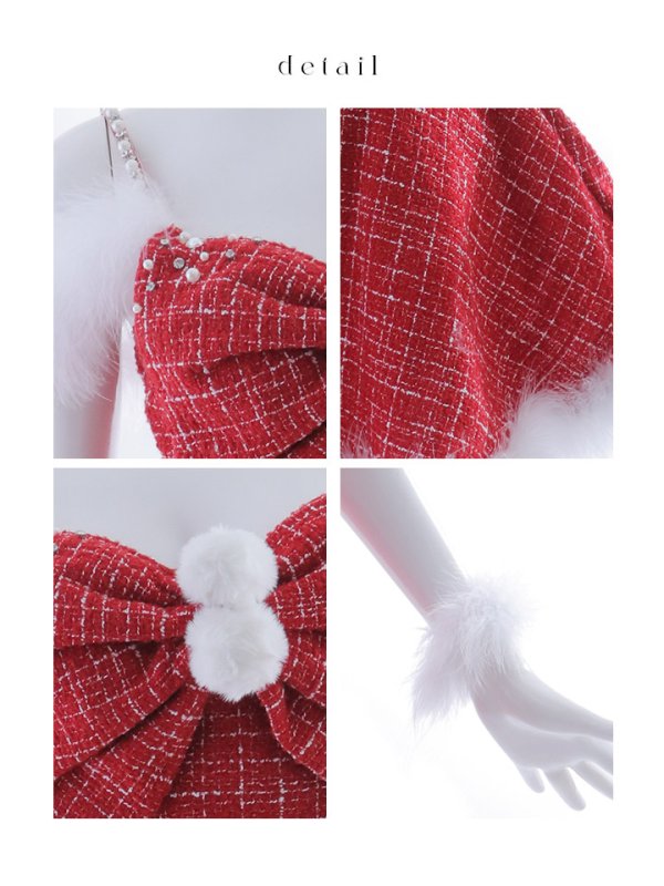 画像40: 【即日発送！】【サンタコス 5点セット】【XS-XLサイズ/2カラー】フロントリボンセットアップツイードサンタ[OF04] (40)