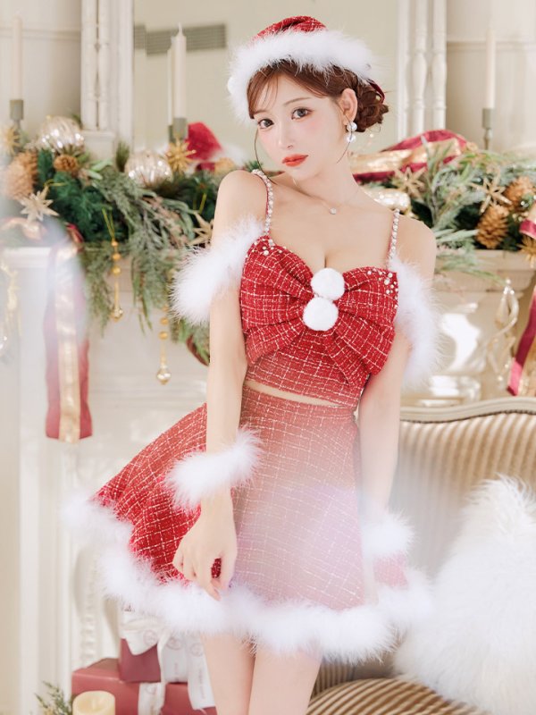 画像11: 【即日発送！】【サンタコス 5点セット】【XS-XLサイズ/2カラー】フロントリボンセットアップツイードサンタ[OF04] (11)