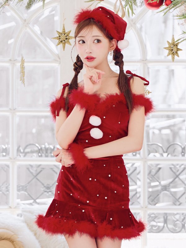 画像2: 【ノベルティ対象】【即日発送！】【サンタコス 5点セット】【XS-XLサイズ/3カラー】セットアップフレアミニサンタ[YMT] (2)