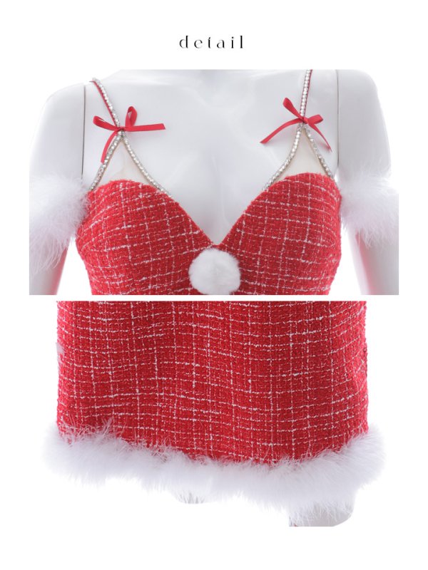 画像32: 【即日発送！】【サンタコス 4点セット】【XS-Mサイズ/1カラー】ツイードキャミドレスサンタ[HC03] (32)