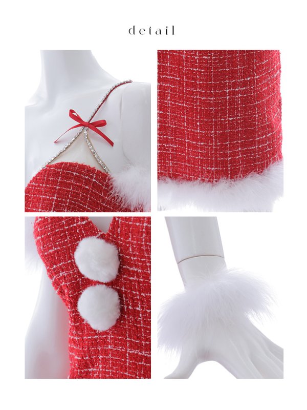 画像33: 【即日発送！】【サンタコス 4点セット】【XS-Mサイズ/1カラー】ツイードキャミドレスサンタ[HC03] (33)