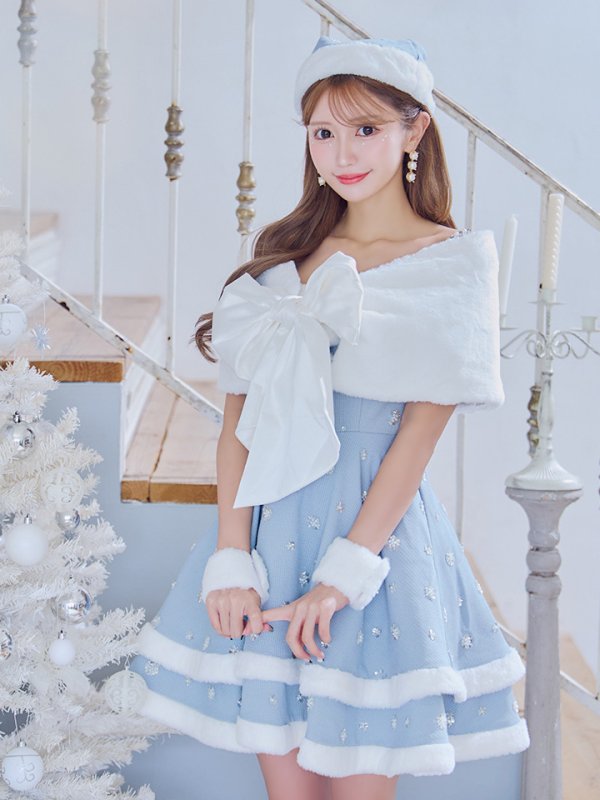 画像8: 【ノベルティ対象】【即日発送！】【サンタコス 5点セット】【XS-XLサイズ/3カラー】ケープ付きフレアサンタコスプレ[YMT] (8)