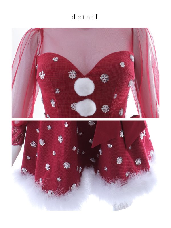 画像41: 【ノベルティ対象】【即日発送！】【サンタコス 4点セット】【XS-XLサイズ/1カラー】チュールロングスリーブハイネックサンタ[YMT] (41)