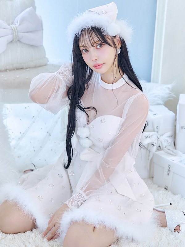 画像10: 【ノベルティ対象】【即日発送！】【サンタコス 4点セット】【XS-XLサイズ/2カラー】チュールロングスリーブハイネックサンタ[YMT] (10)