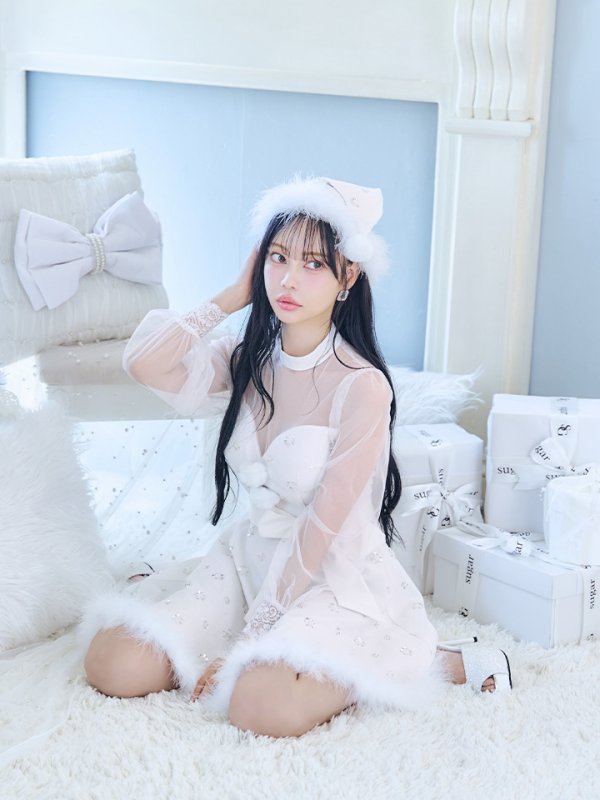 画像11: 【ノベルティ対象】【即日発送！】【サンタコス 4点セット】【XS-XLサイズ/2カラー】チュールロングスリーブハイネックサンタ[YMT] (11)