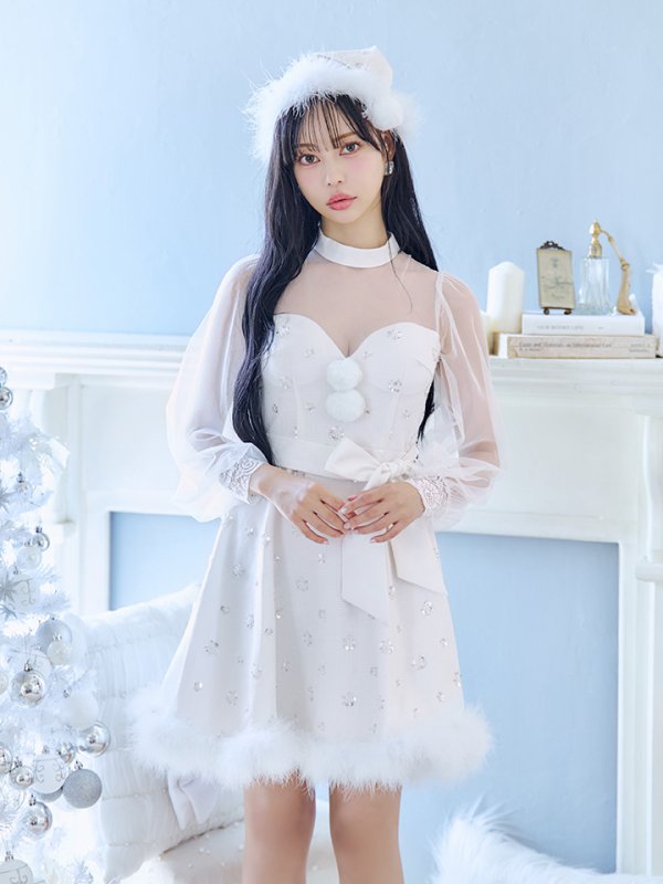 画像12: 【ノベルティ対象】【即日発送！】【サンタコス 4点セット】【XS-XLサイズ/2カラー】チュールロングスリーブハイネックサンタ[YMT] (12)