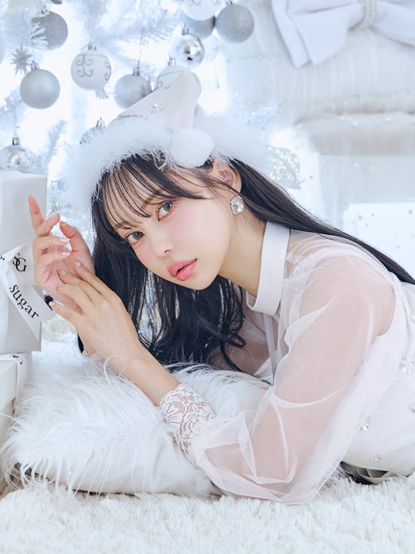 画像6: 【ノベルティ対象】【即日発送！】【サンタコス 4点セット】【XS-XLサイズ/2カラー】チュールロングスリーブハイネックサンタ[YMT] (6)