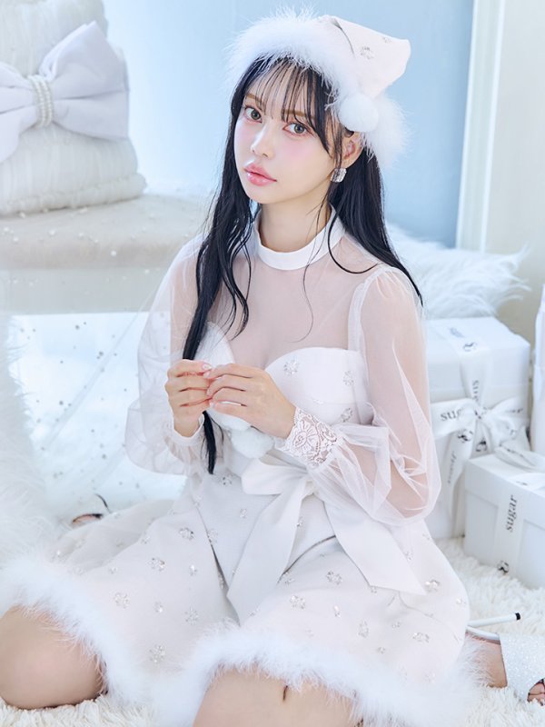 画像8: 【ノベルティ対象】【即日発送！】【サンタコス 4点セット】【XS-XLサイズ/2カラー】チュールロングスリーブハイネックサンタ[YMT] (8)