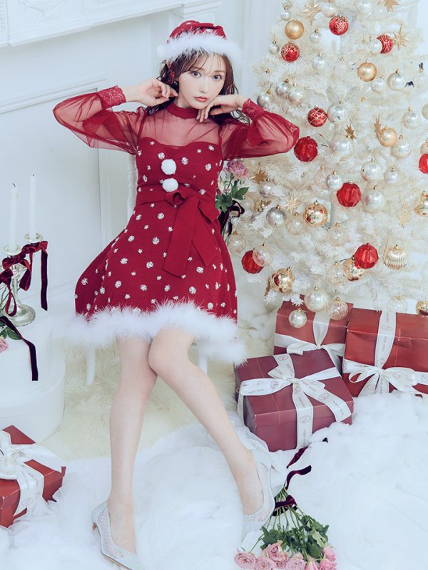 画像29: 【ノベルティ対象】【即日発送！】【サンタコス 4点セット】【XS-XLサイズ/2カラー】チュールロングスリーブハイネックサンタ[YMT] (29)