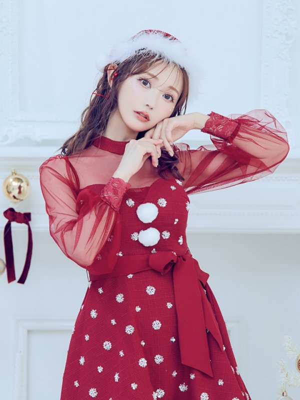 画像31: 【ノベルティ対象】【即日発送！】【サンタコス 4点セット】【XS-XLサイズ/2カラー】チュールロングスリーブハイネックサンタ[YMT] (31)