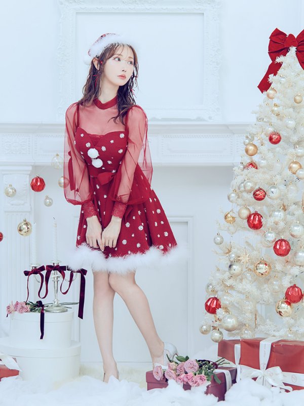 画像32: 【ノベルティ対象】【即日発送！】【サンタコス 4点セット】【XS-XLサイズ/2カラー】チュールロングスリーブハイネックサンタ[YMT] (32)