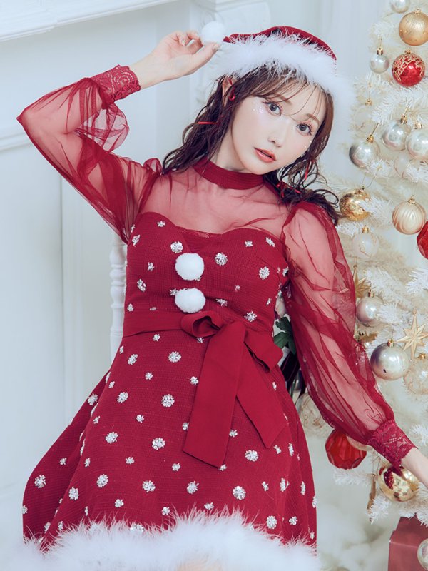 画像20: 【ノベルティ対象】【即日発送！】【サンタコス 4点セット】【XS-XLサイズ/2カラー】チュールロングスリーブハイネックサンタ[YMT] (20)