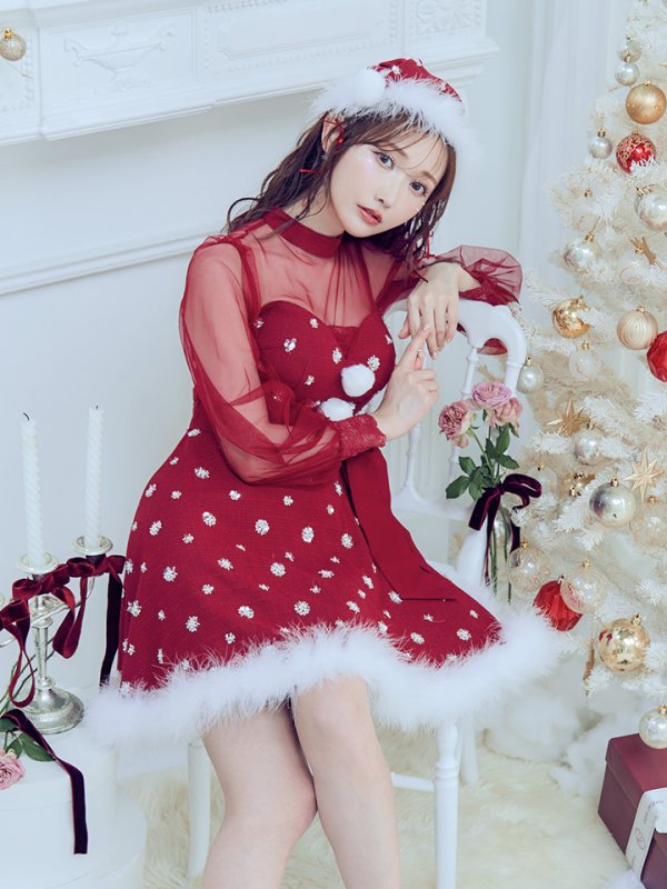 画像25: 【ノベルティ対象】【即日発送！】【サンタコス 4点セット】【XS-XLサイズ/2カラー】チュールロングスリーブハイネックサンタ[YMT] (25)