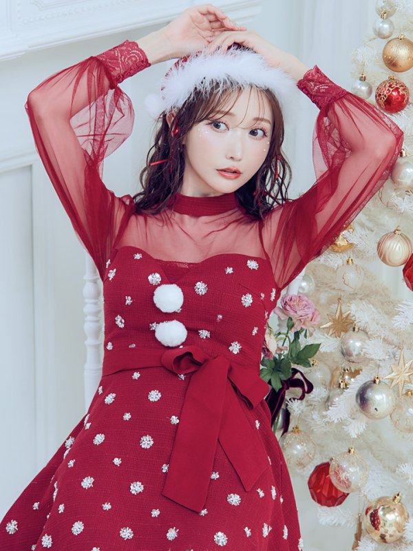 画像26: 【ノベルティ対象】【即日発送！】【サンタコス 4点セット】【XS-XLサイズ/2カラー】チュールロングスリーブハイネックサンタ[YMT] (26)