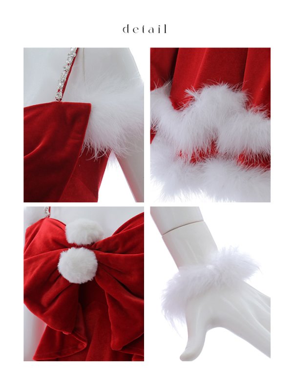 画像42: 【即日発送！】【サンタコス 4点セット】【XS-Lサイズ/4カラー】フロントビッグリボンオフショルフレアサンタ[OF04] (42)