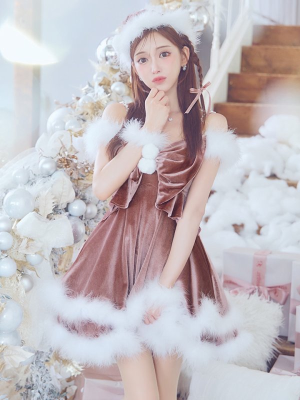 画像23: 【ノベルティ対象】【即日発送！】【サンタコス 4点セット】【XS-Lサイズ/4カラー】フロントビッグリボンオフショルフレアサンタ[YMT] (23)